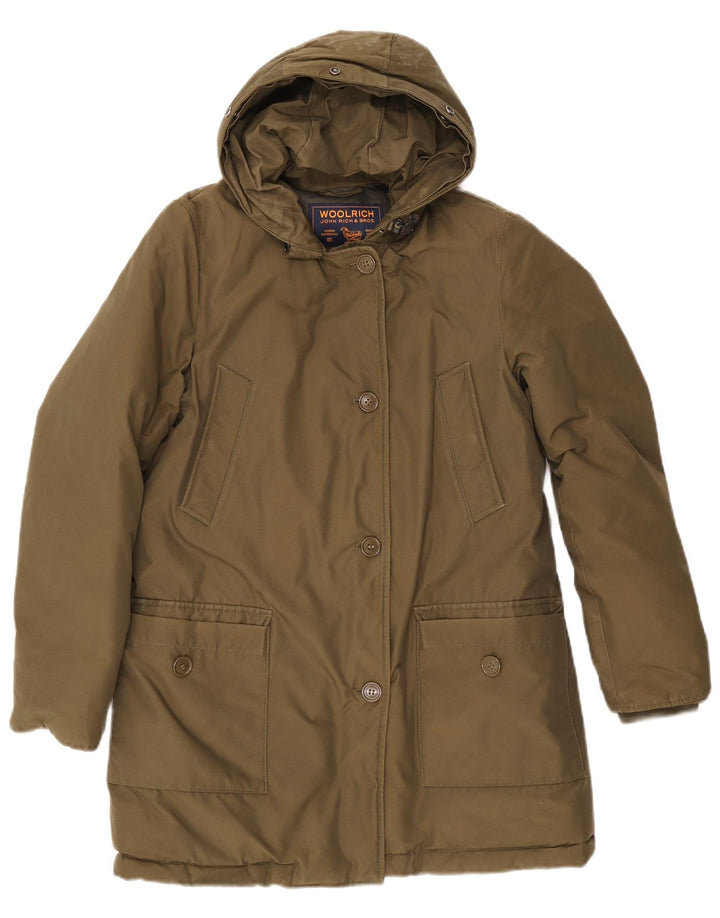 Damski ocieplany płaszcz z kapturem Woolrich UK 14, średnia bawełna khaki