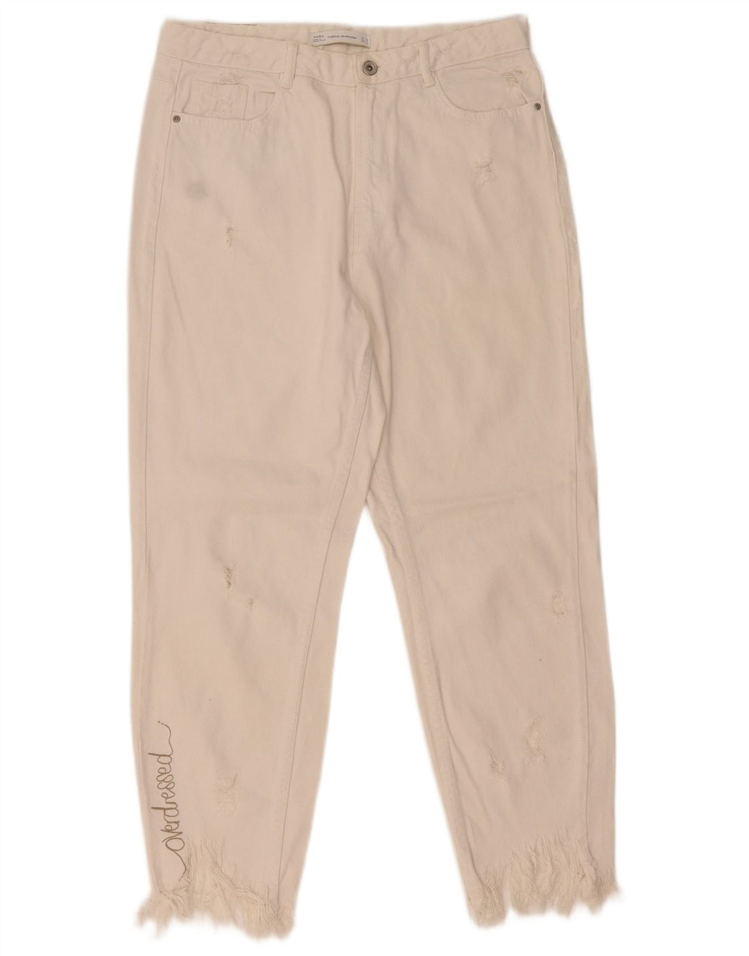 Damskie jeansy Zara w trudnej sytuacji, zwężane EU 42, duże, W32, L26, białe