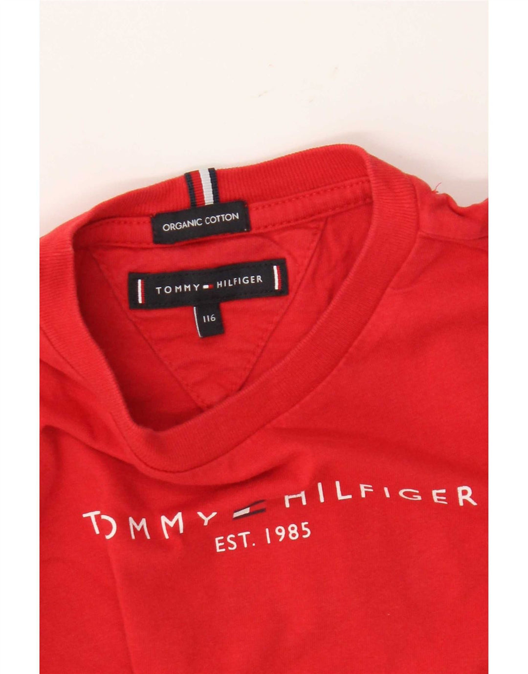 Chłopięcy top z grafiką Tommy Hilfiger z długim rękawem, 5-6 lat, czerwona bawełna