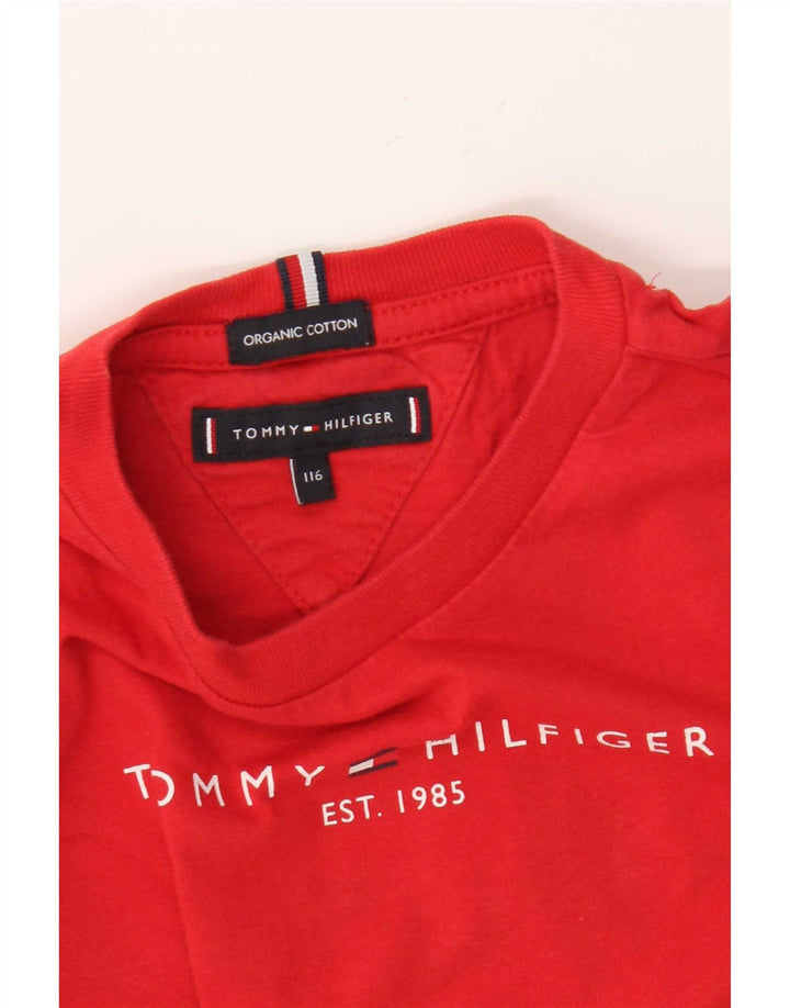 Chłopięcy top z grafiką Tommy Hilfiger z długim rękawem, 5-6 lat, czerwona bawełna