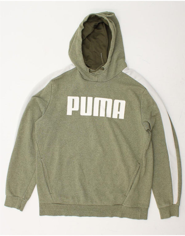 Męski sweter z kapturem i grafiką PUMA, duży, zielony, bawełniany z blokami kolorów