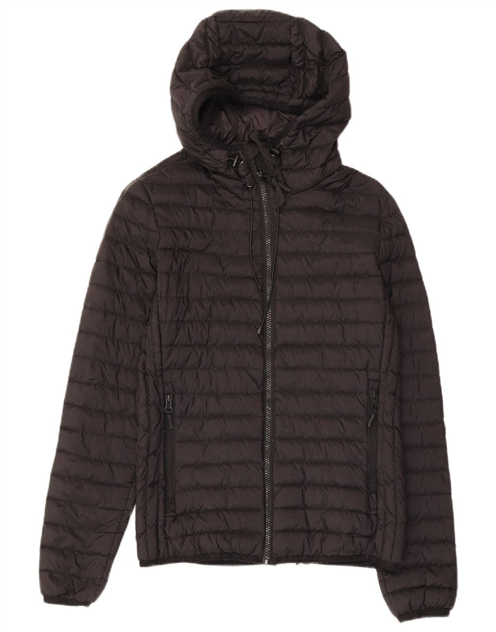 SUPERDRY Womens Hooded Padded Jacket UK 8 Small Black Nylon