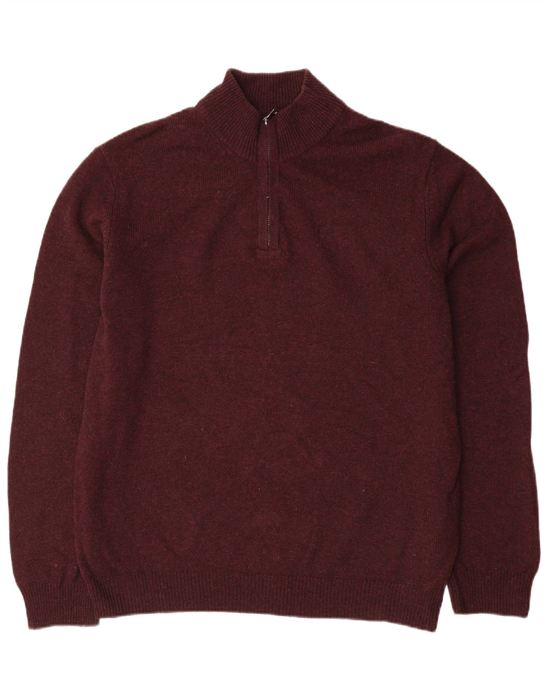Marks & Spencer Męski sweter z zamkiem błyskawicznym, duży, bordowy, wełniany