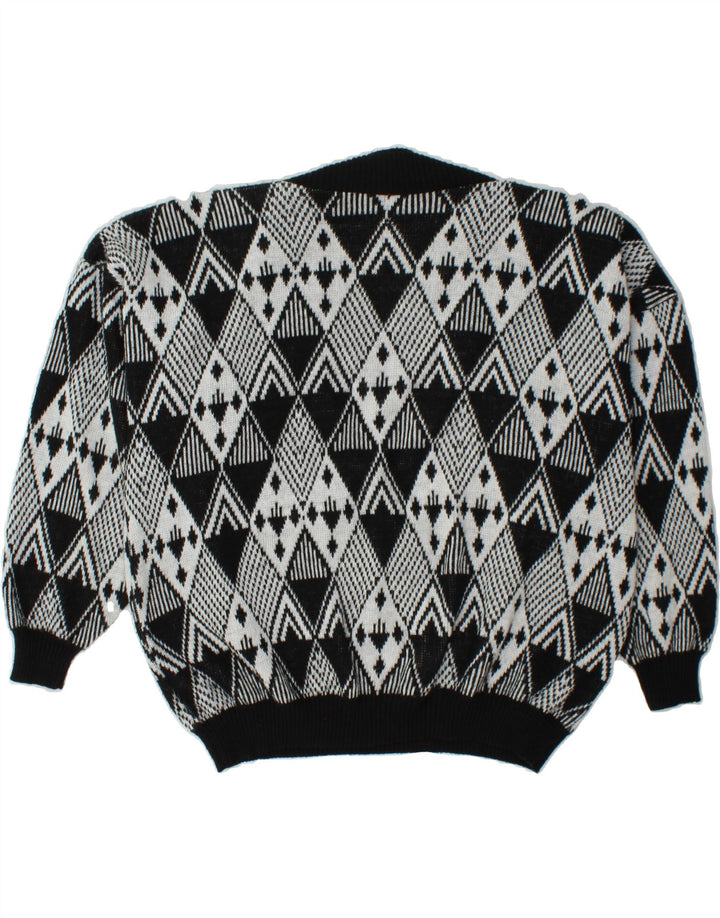 BAYER Womens V-Neck Jumper Sweater IT 46 Large Black Argyle/Diamond Vintage Bayer and Second-Hand Bayer from Messina Hembry 