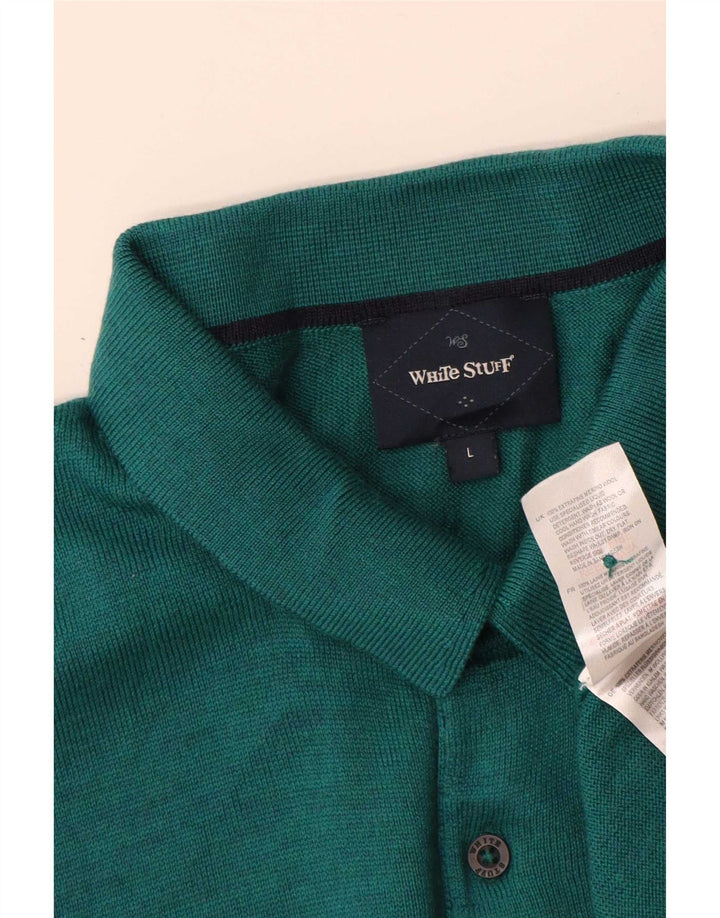 Męski sweter polo White Stuff, duży, zielony, wełna merynosów