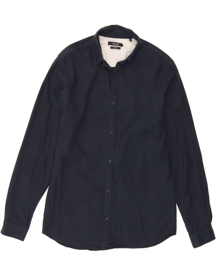 JACK & JONES Mens Premium Slim Fit Shirt Size 40 Medium Navy Blue Cotton Vintage Jack & Jones and Second-Hand Jack & Jones from Messina Hembry 