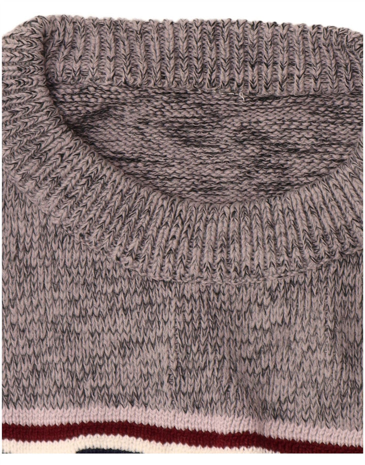 Męski sweter z okrągłym dekoltem w stylu VINTAGE, duży, szary, geometryczny