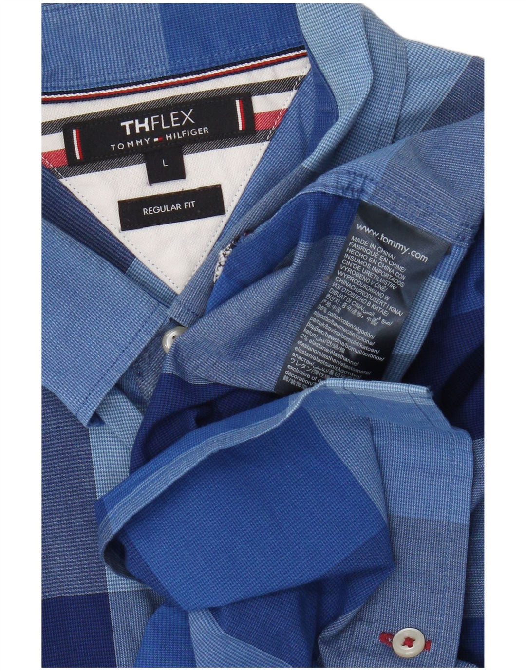 Męska koszula o regularnym kroju Tommy Hilfiger, duża, niebieska bawełniana kratka