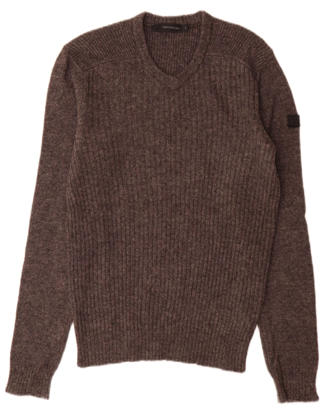Męski sweter Calvin Klein Jeans z dekoltem w kształcie litery V, mały, szary, wełniany w cętki