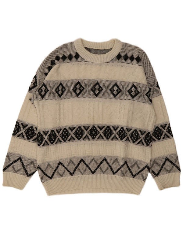 Vintage męski sweter z dekoltem w łódkę XL w kolorze złamanej bieli Argyle/diament