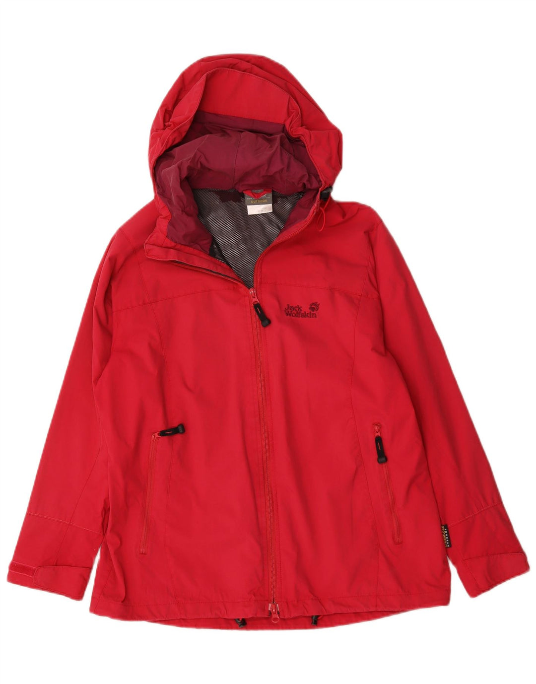Damska kurtka przeciwdeszczowa z kapturem Jack Wolfskin UK 16, duża, czerwona, poliamidowa