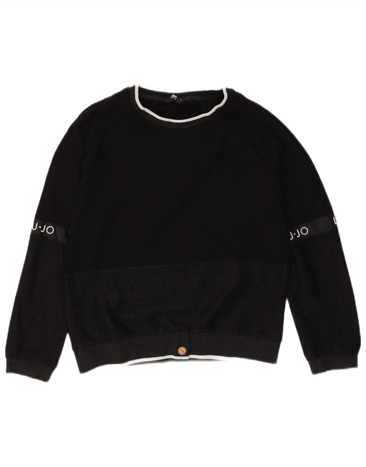 LIU JO Womens Crew Neck Jumper Sweater UK 14 Medium Black Colourblock