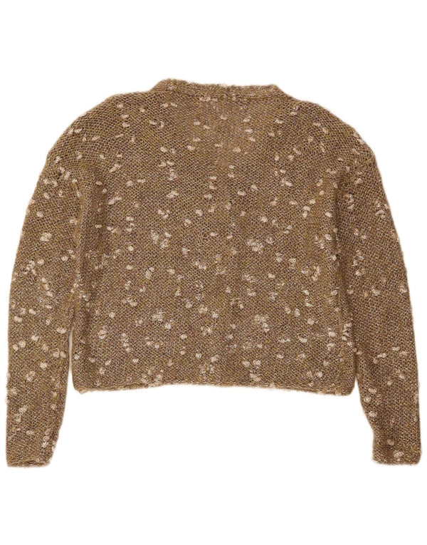 Sweter damski VINTAGE Crochet Cardigan UK 16, duży, brązowy, nakrapiany
