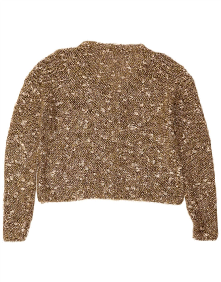 Sweter damski VINTAGE Crochet Cardigan UK 16, duży, brązowy, nakrapiany