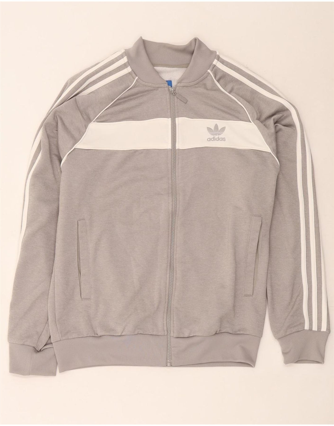 Męska kurtka dresowa Adidas, duża, szara, z blokami kolorów, poliester