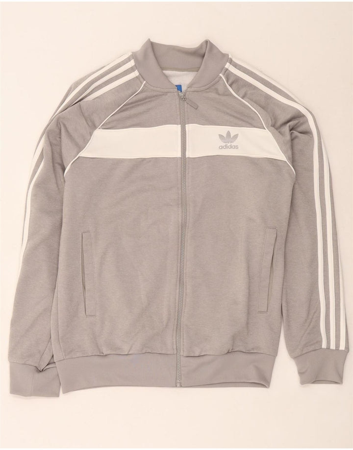 Męska kurtka dresowa Adidas, duża, szara, z blokami kolorów, poliester