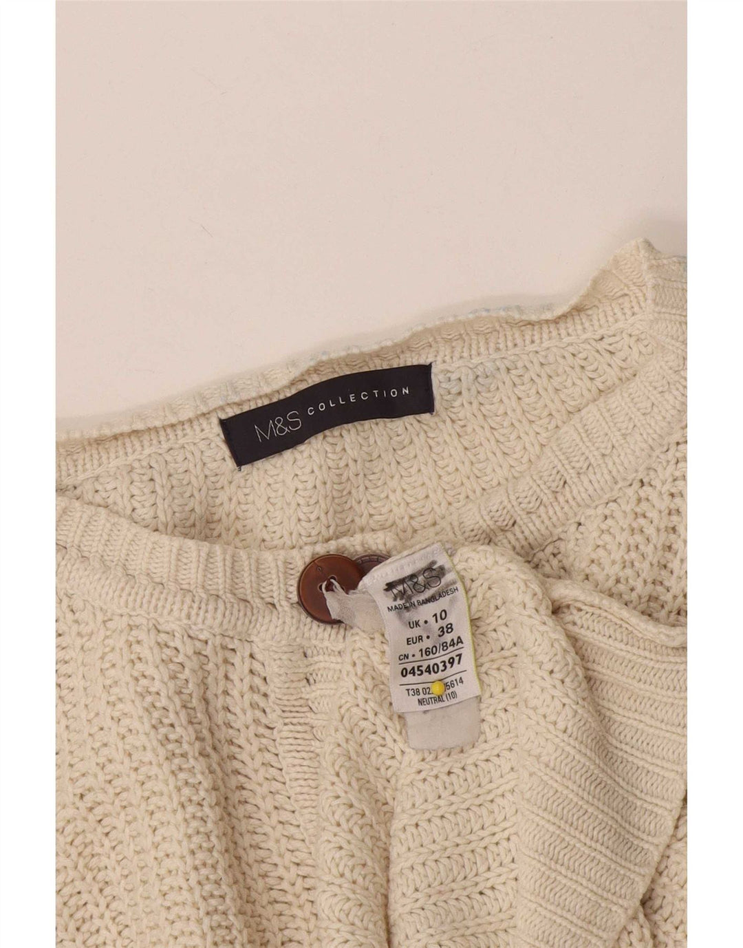 Marks & Spencer Damski sweter typu Crop Cardigan UK 10, mały, w kolorze złamanej bieli