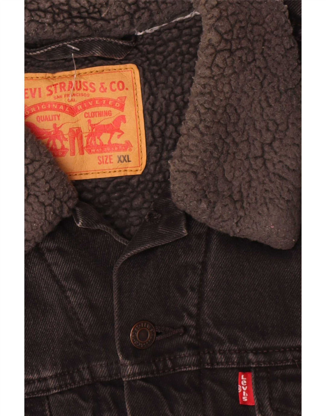Męska kurtka dżinsowa Levi's Sherpa UK 44 2XL Czarna bawełniana