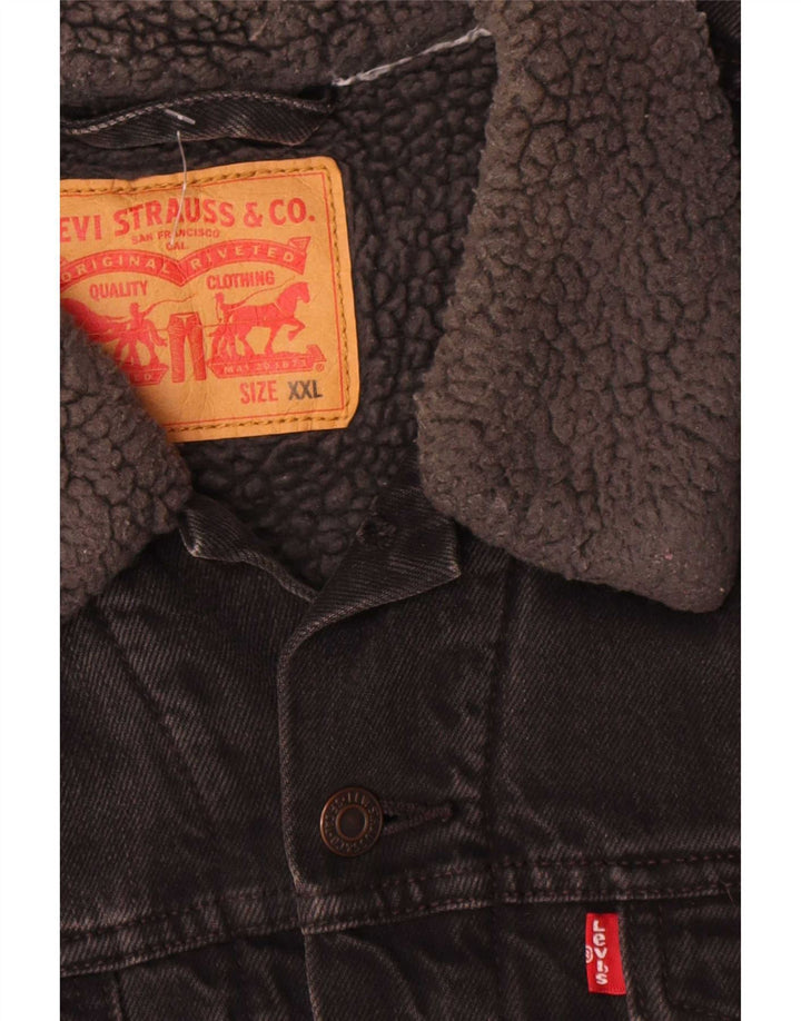 Męska kurtka dżinsowa Levi's Sherpa UK 44 2XL Czarna bawełniana