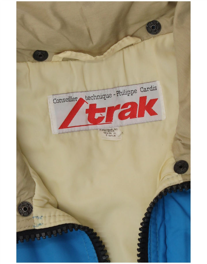 Męska ocieplana kurtka z kapturem w stylu vintage UK 38, poliester w kolorze średnioniebieskim