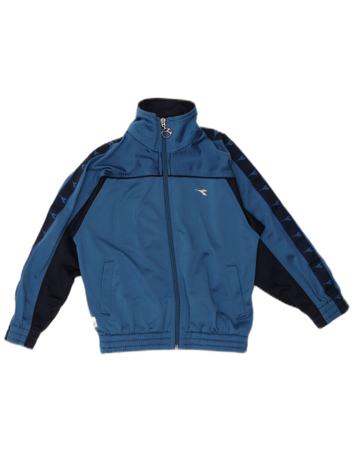 DIADORA Boys Graphic Tracksuit Top Jacket 5-6 Years Blue Colourblock