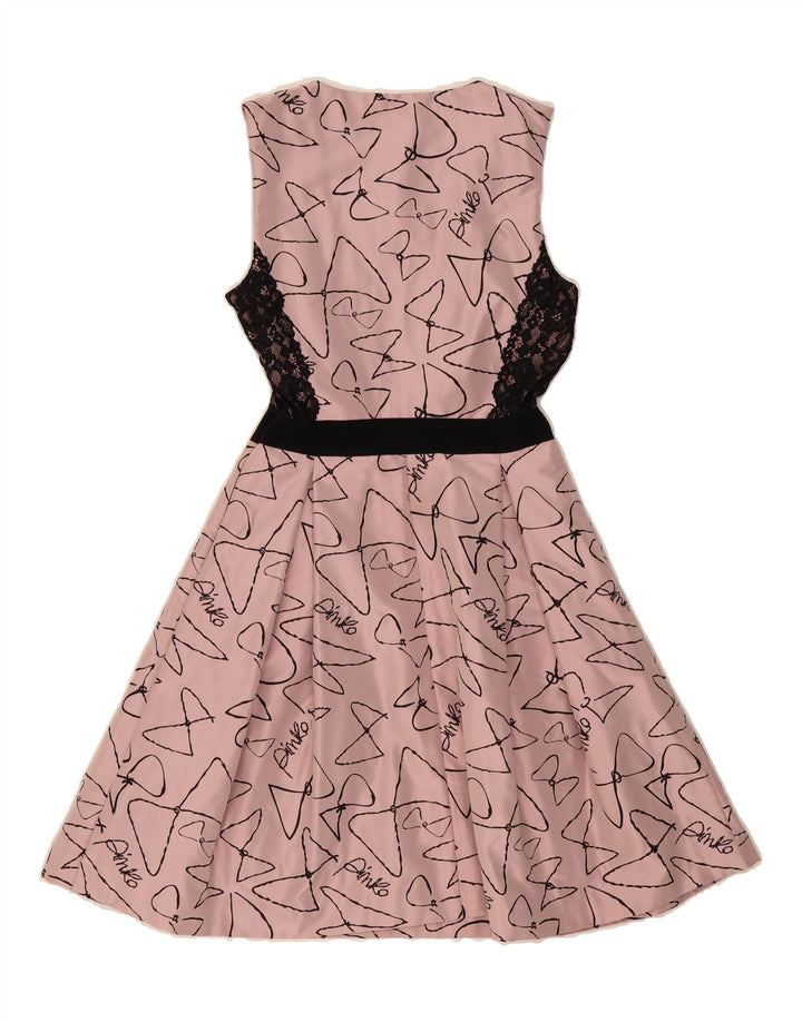 PINKO Womens Abstract Pattern Sleeveless A-Line Dress UK 10 Small Pink Vintage Pinko and Second-Hand Pinko from Messina Hembry 