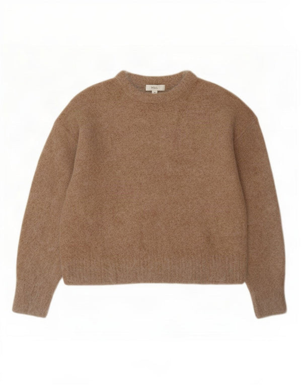 Marks & Spencer Damski sweter z okrągłym dekoltem, UK 14, średni beż, wełna