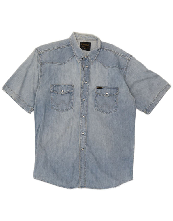 Męska koszula dżinsowa z krótkim rękawem Wrangler 2XL, niebieska, bawełniana