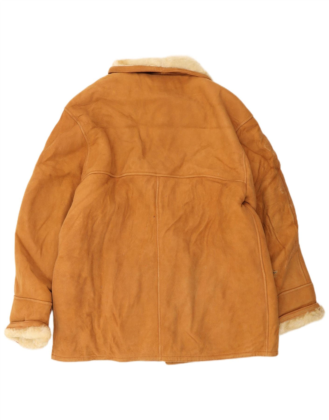 Damska kurtka shearling w stylu vintage IT 46, duża brązowa skóra