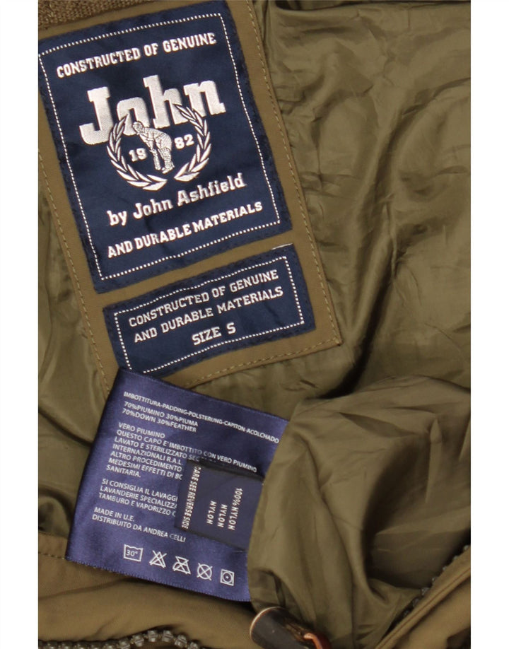 JOHN ASHFIELD Męski ocieplany płaszcz z kapturem UK 36, mały nylon w kolorze khaki