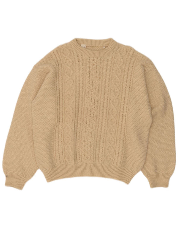 Vintage męski sweter z okrągłym dekoltem IT 52, duża wełna z alpaki w kolorze złamanej bieli