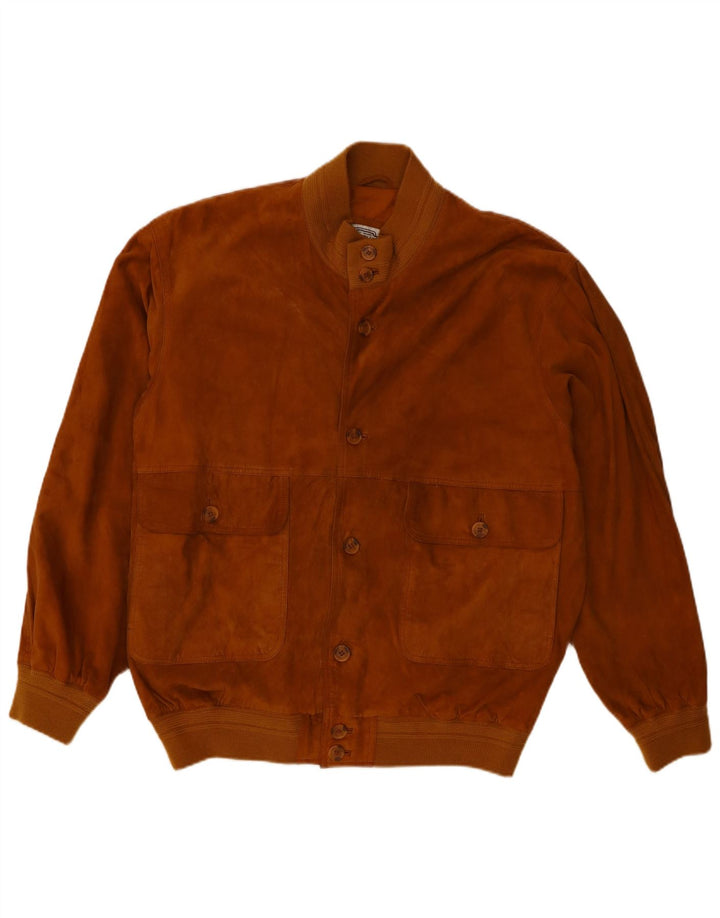 Vintage męska zamszowa kurtka bomber UK 40 duża brązowa skóra