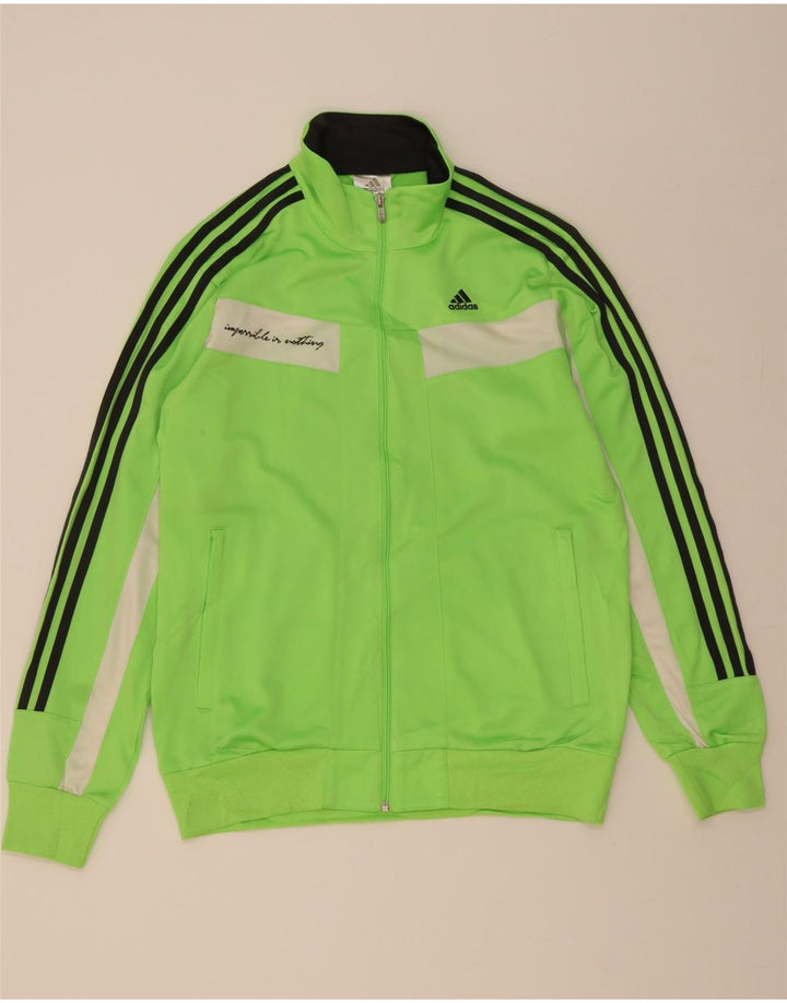 Męska kurtka dresowa ADIDAS z grafiką, mała, zielona, poliestrowa z blokami kolorów
