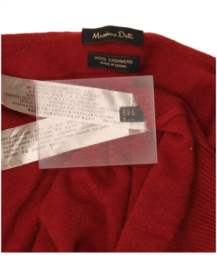 MASSIMO DUTTI Damski sweter z dekoltem w kształcie litery V, UK 14, duży, czerwony, wełniany
