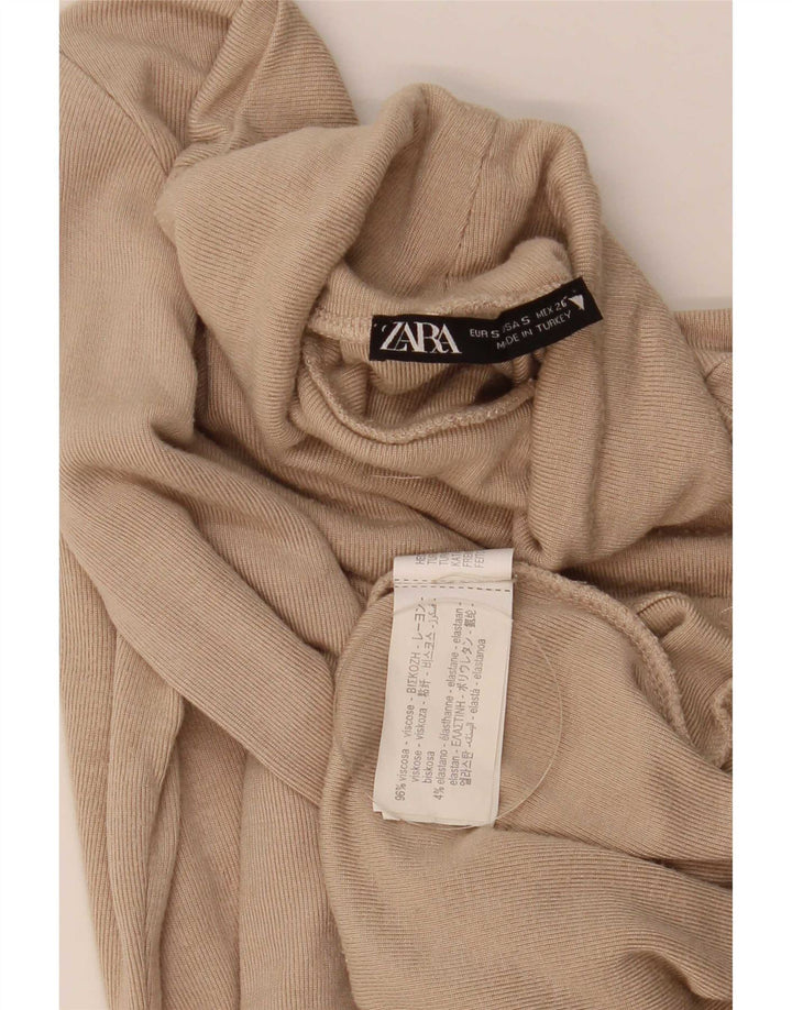 Damski krótki top Zara z długim rękawem UK 8 Small Beżowa wiskoza
