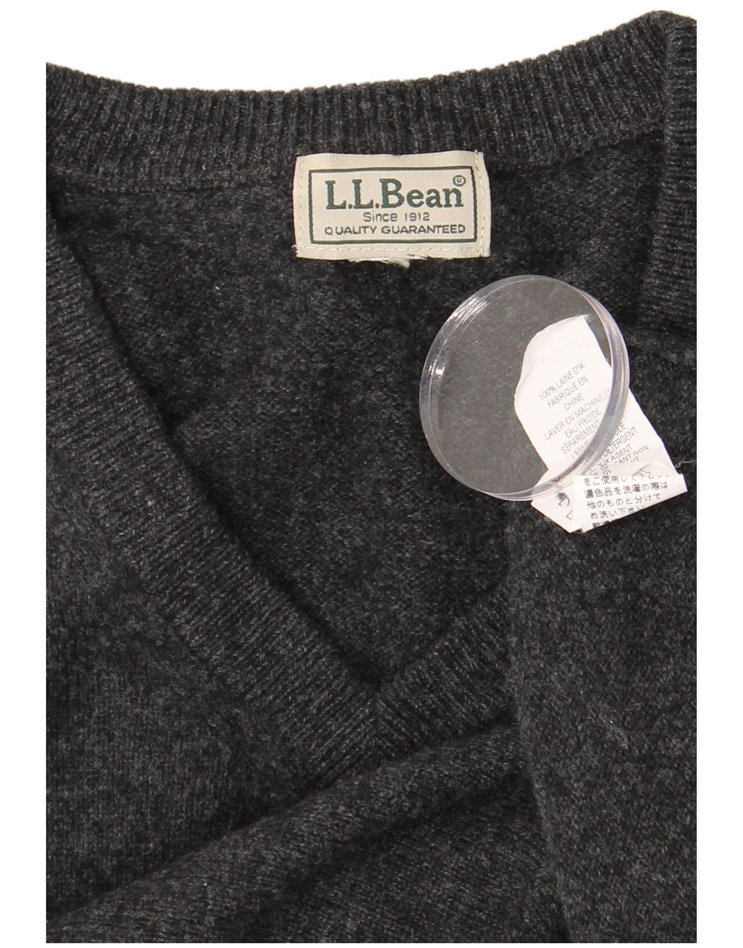 L.L.BEAN Damski sweter z dekoltem w kształcie litery V, UK 16, duży, szary, wełniany