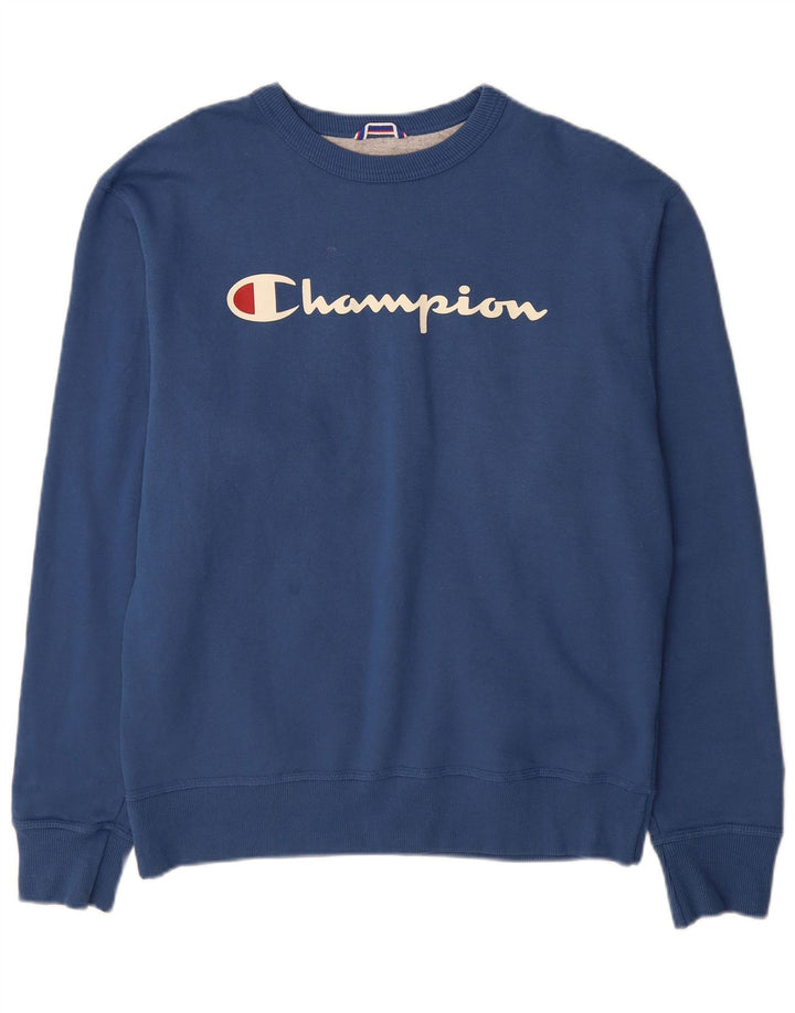 Męski sweter z grafiką Champion, średni niebieski, bawełniany