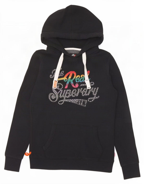 Damski sweter z kapturem Superdry Graphic UK 10, mały, czarny, bawełniany