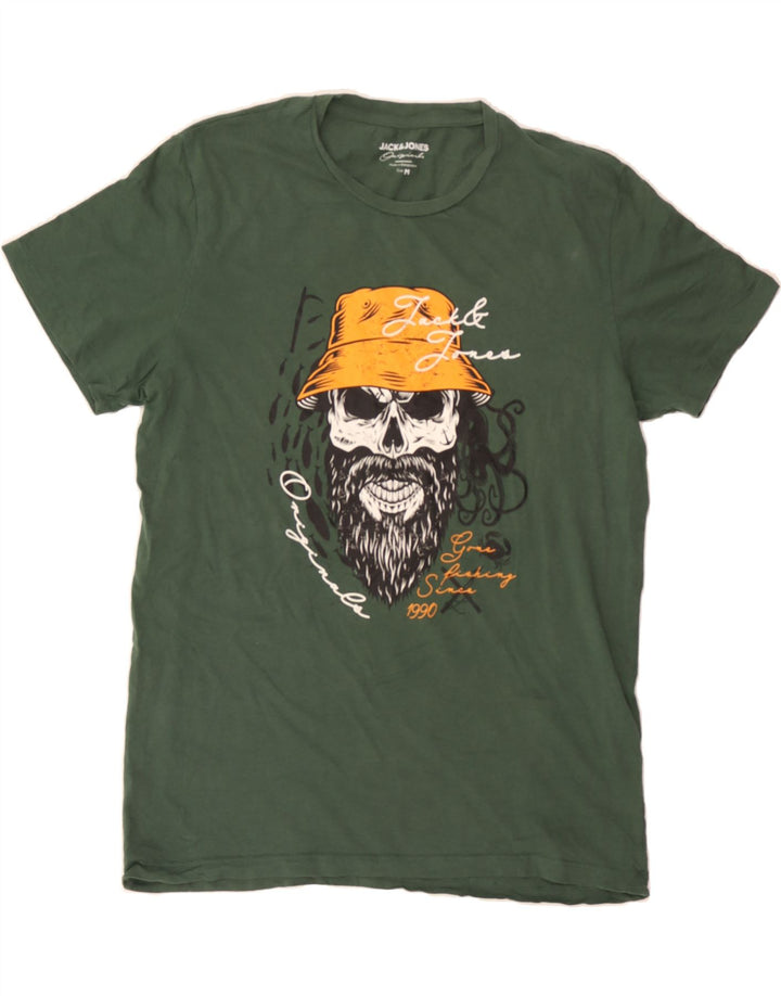 JACK & JONES Mens Graphic T-Shirt Top Medium Green Cotton Vintage Jack & Jones and Second-Hand Jack & Jones from Messina Hembry 