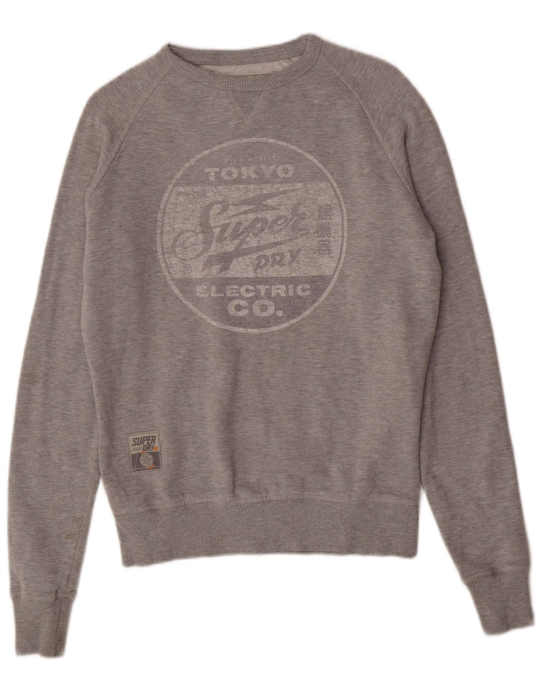Męski sweter z grafiką Superdry, mały, szary, z bawełny w cętki