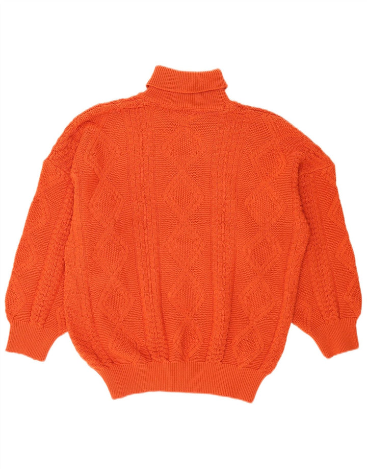 Vintage męski sweter z wywijanym dekoltem, duży pomarańczowy