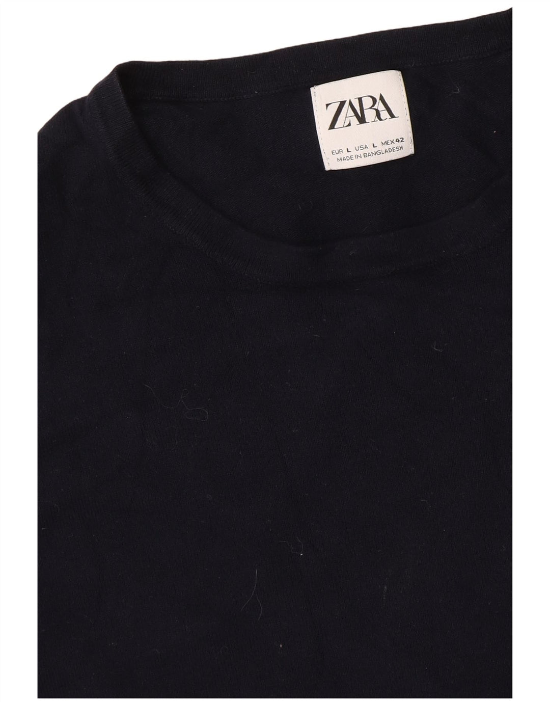 Męski sweter Zara z okrągłym dekoltem, duży, granatowy