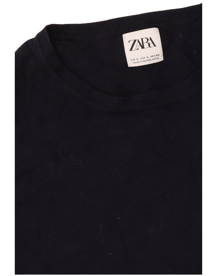 Męski sweter Zara z okrągłym dekoltem, duży, granatowy