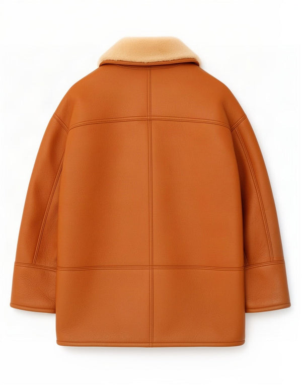 Męska kurtka shearling w stylu vintage IT 48 w kolorze średniego brązu