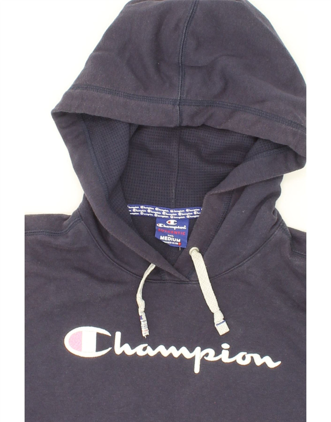 CHAMPION Boys Graphic Hoodie Jumper 9-10 Years Medium Navy Blue Vintage Champion and Second-Hand Champion from Messina Hembry 