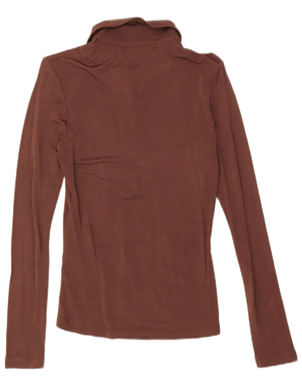 Damska koszulka polo z długim rękawem Hugo Boss UK 10 Small Brown Wiskoza