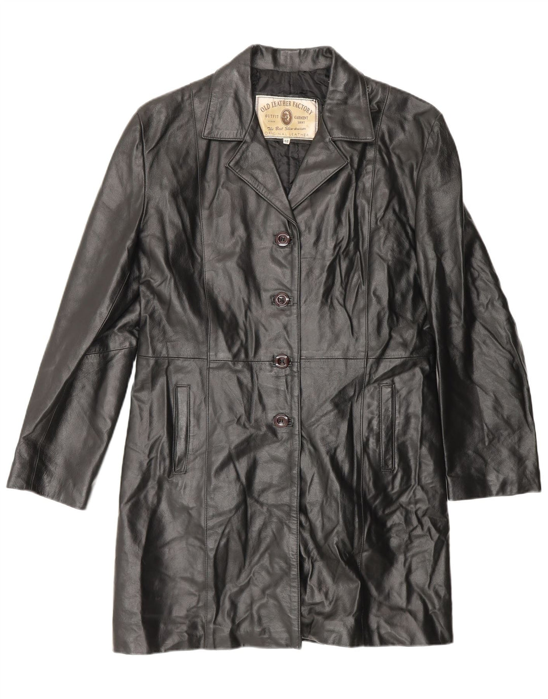 Damski płaszcz skórzany VINTAGE IT 48 XL Czarna skóra