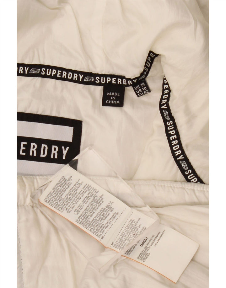 Damska pikowana kurtka z kapturem Superdry UK 14, duża, biała, z blokami kolorów