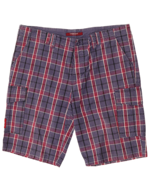Carrera Mens Cargo Shorts W38 XL Blue Check Cotton