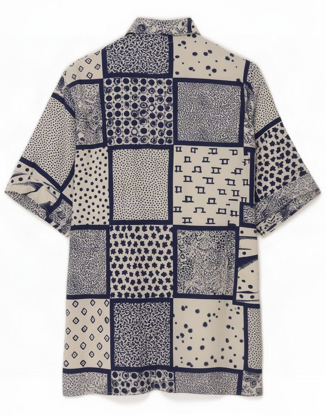 Vintage koszula męska z krótkim rękawem, średni niebieski patchwork